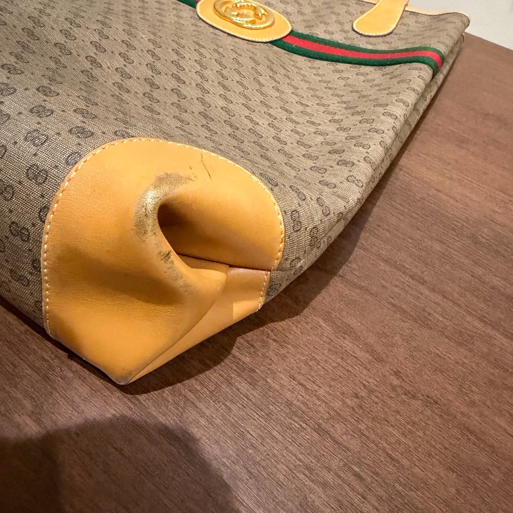 Gucci Beige Tote with Yellow and Green-Red Stripe - Picture 4 of 9